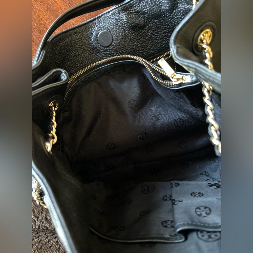Tory Burch Black Leather Tote with tassels. Gently used in excellent condition! - Picture 3 of 13